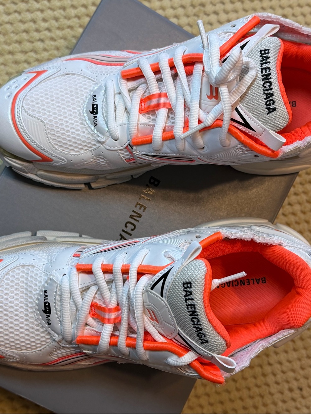Balenciaga Kids White & Orange Runner Sneakers - Picture 2 of 3